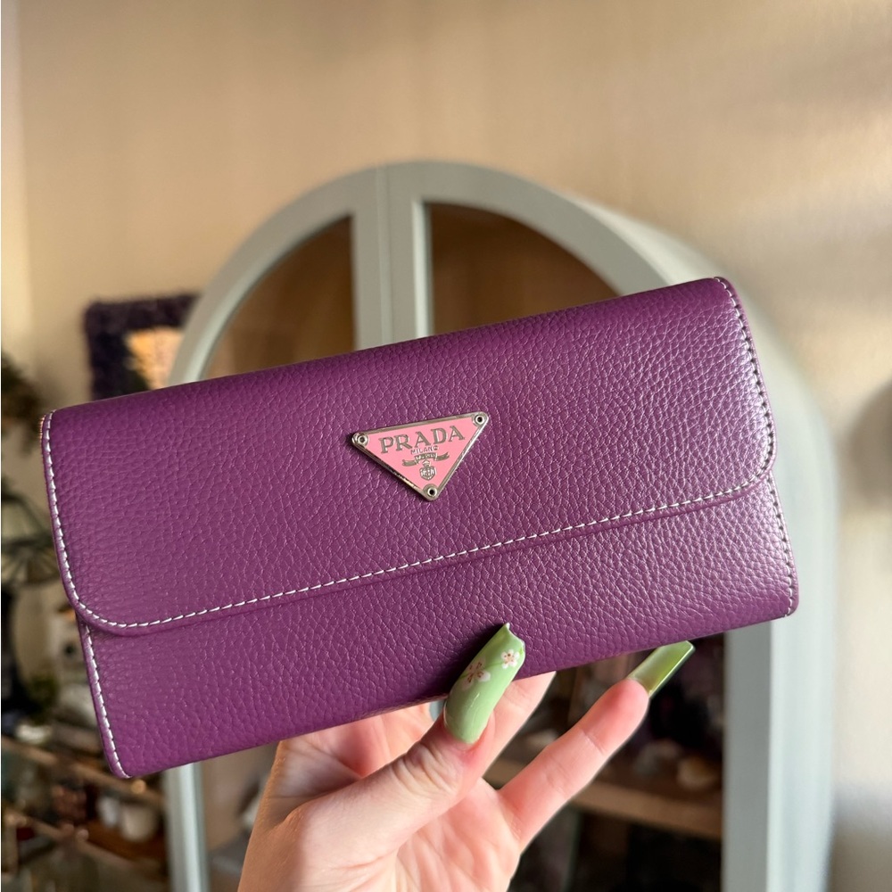 NWOT Prada Purple Pebbled Leather Continental Wallet - Picture 4 of 7